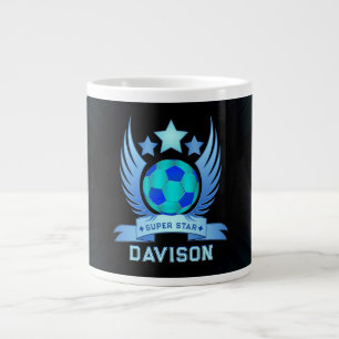 Caneca De Café Grande Bola de Futebol Azul Neon   Presentes Personalizad