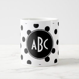 Caneca De Café Grande Bolinhas brancas e negras monogramas