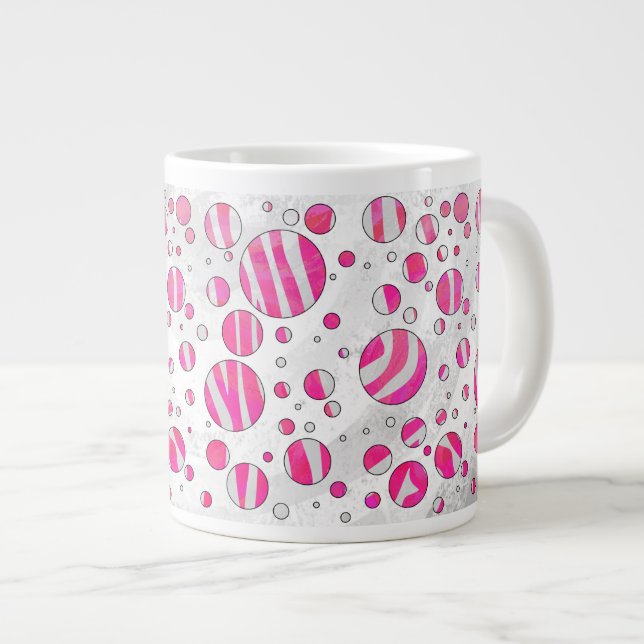 Caneca De Café Grande Bolinhas de zebra branca e rosa quente (Frente Esquerda)