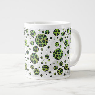 Caneca De Café Grande Bolinhas Leopardo Preto e Verde