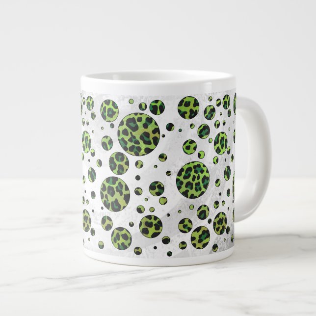 Caneca De Café Grande Bolinhas Leopardo Preto e Verde (Frente Esquerda)