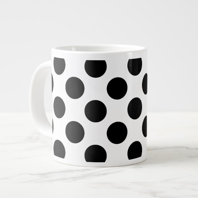 Caneca De Café Grande Bolinhas, padrão de Bolinhas, preto e branco (Frente Esquerda)