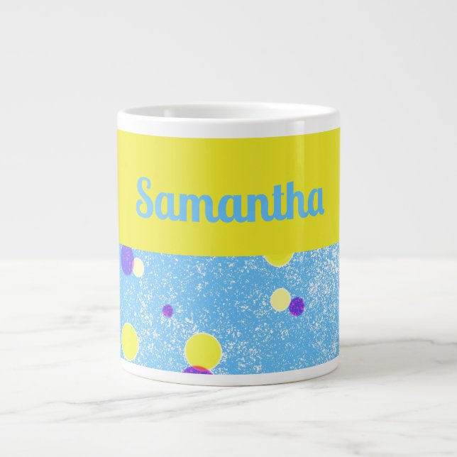 Caneca De Café Grande Bolinhas personalizadas alegres em azul-jumbo (Frente)