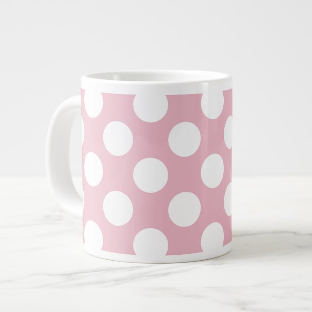 Caneca De Café Grande Bolinhas rosa, padrão de Bolinhas, pontos, pontos (Frente Esquerda)