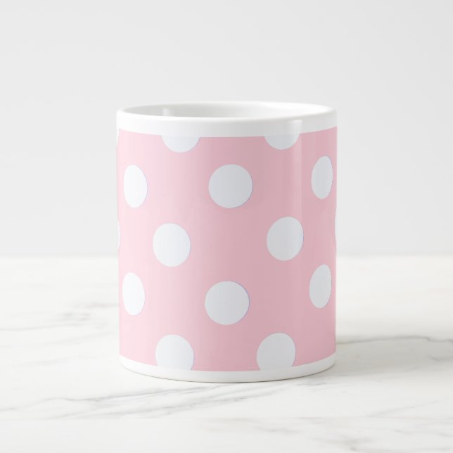 Caneca De Café Grande Bolinhas Rosa Pastel (Frente)