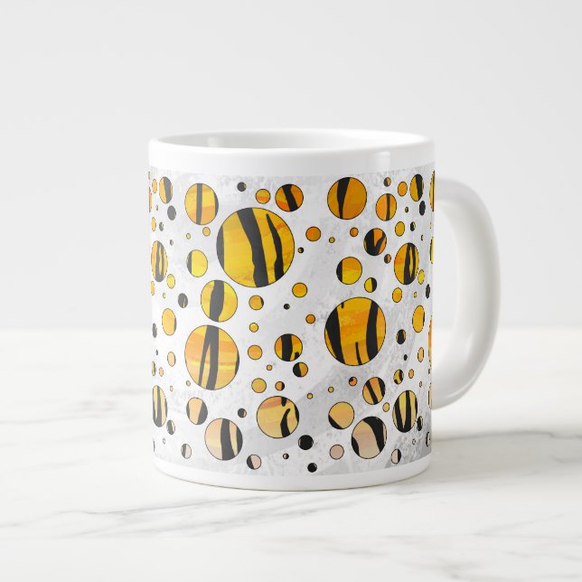 Caneca De Café Grande Bolinhas Tigre Preto e Impressão Laranja (Frente Esquerda)
