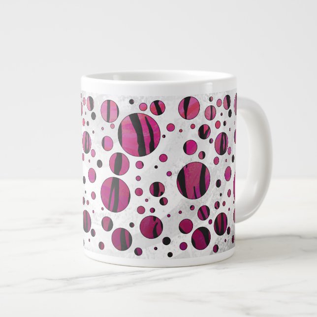 Caneca De Café Grande Bolinhas Tigre Quente, Rosa e Impressão Preto (Frente Esquerda)