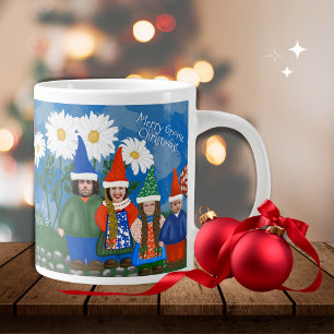Caneca De Café Grande Bom Natal Adicione Sua Família Gnomo Fotográfica