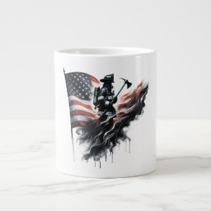 Caneca De Café Grande Bombeiro americano. Bandeira dos Estados Unidos.
