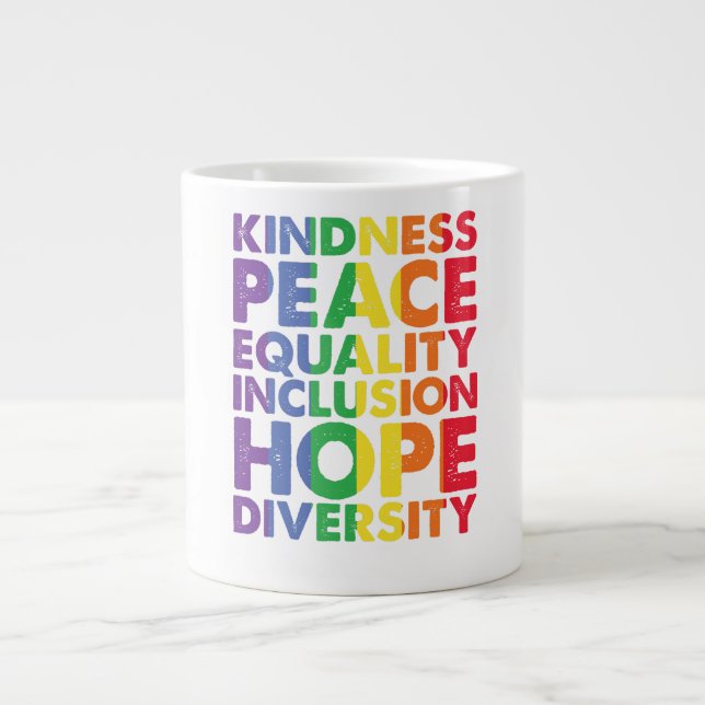 Caneca De Café Grande Bondade Igualdade de Paz Inclusão de Amor Esperanç (Frente)