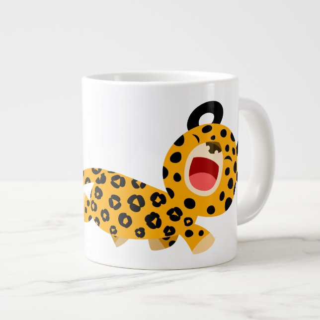 Caneca De Café Grande Bonita Cartoon Facebook Leopard Jumbo Mug (Frente Esquerda)