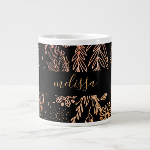 Caneca De Café Grande Bonita Girly Rosa Dourada Floral