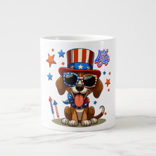 Caneca De Café Grande Bonita, patriótica 4 de julho de cachorro/cachorri