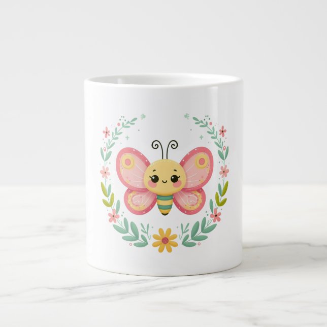 Caneca De Café Grande Bonita, primavera/borboleta (Frente)