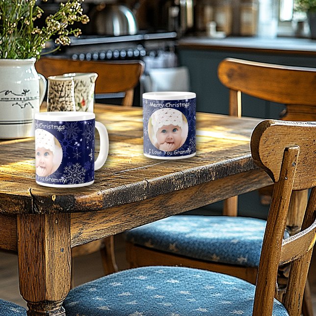 Caneca De Café Grande Bonito Azul, Feliz Natal, Flocos de Neve, Foto (Criador carregado)