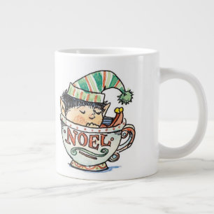 Caneca De Café Grande Bonito elfo de Natal de desenho animado dormindo e