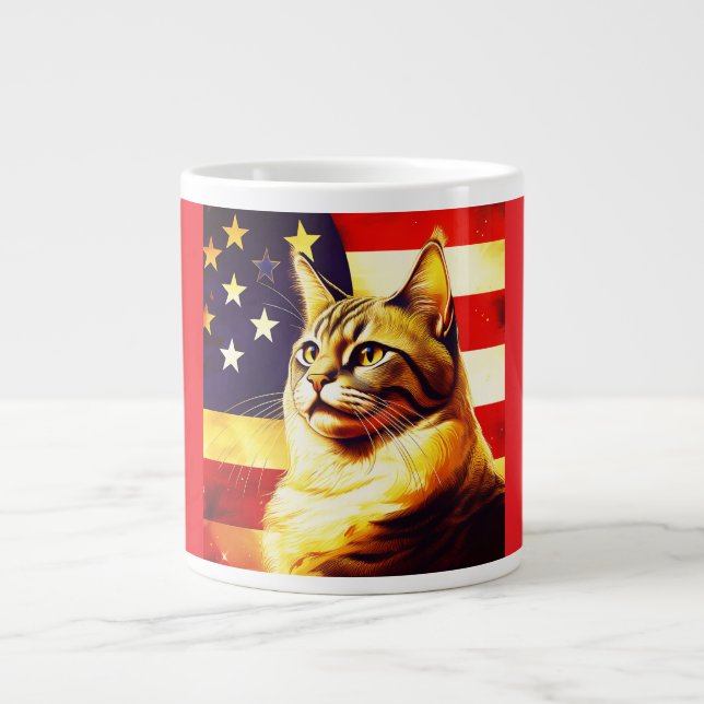 Caneca De Café Grande Bonito Gato Com Pavilhão Americano (Frente)