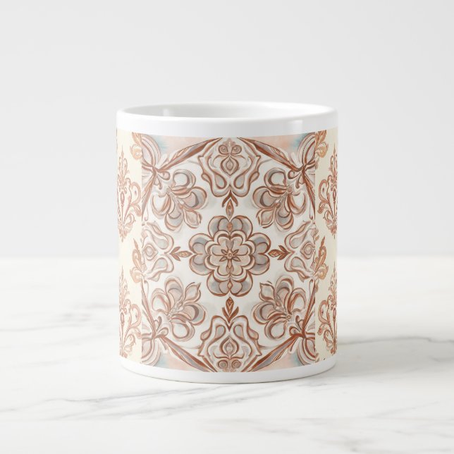 Caneca De Café Grande Bonito Mozaik, Rosa Dourado e Beigi Design (Frente)