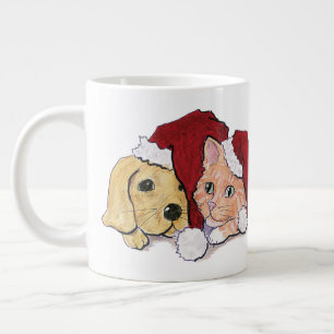 Caneca De Café Grande Bonito Natal Labrador Puppy e Orange Tabby