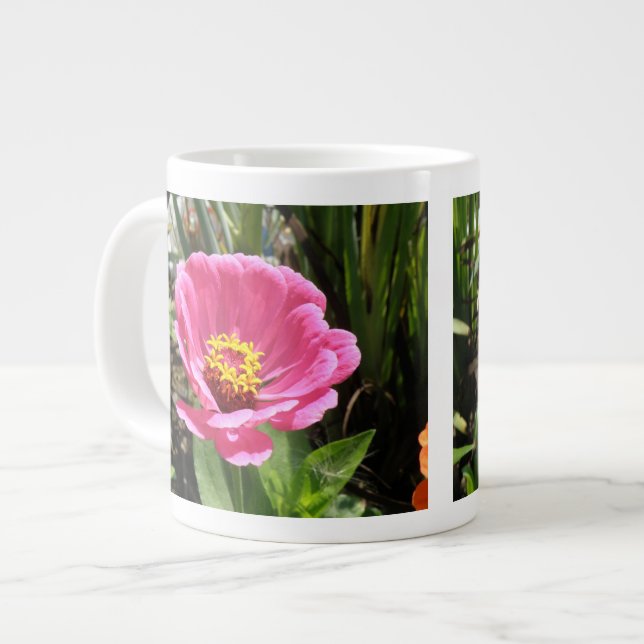 Caneca De Café Grande Bonito Rosa Zinnia Mug (Frente Esquerda)