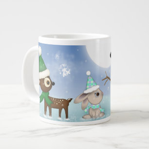 Caneca De Café Grande Bonito Snowman Bunny e Deer Jumbo Mug