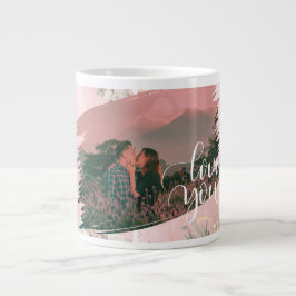 Caneca De Café Grande Bonito Te Amo Foto Personalizada Para Floral Rosa-