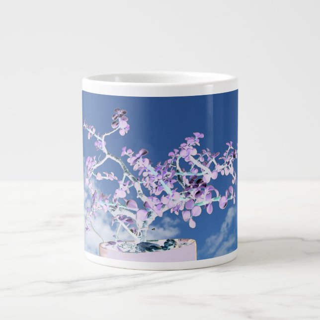 Caneca De Café Grande Bonsai inverteu o branco roxo contra a portulaca (Frente)