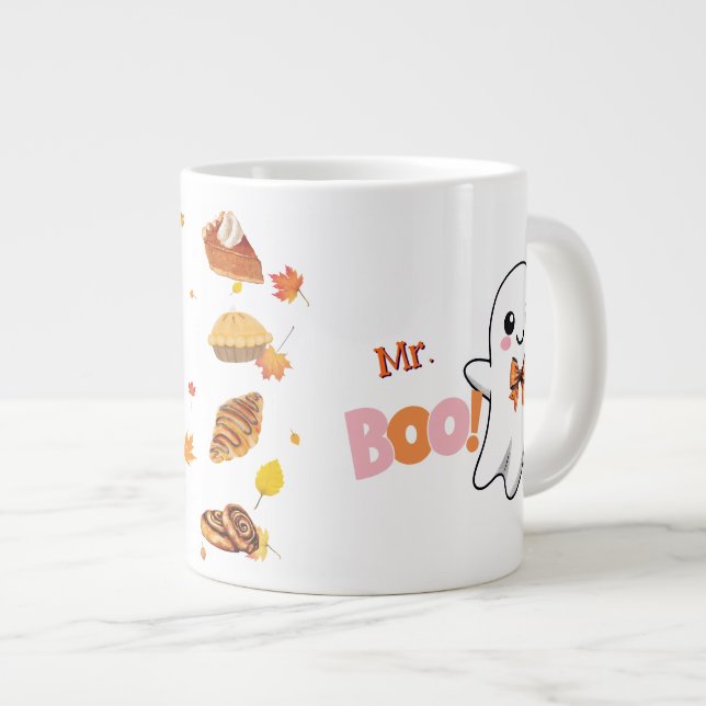 Caneca De Café Grande Boo Ghost Customizable Mug with Bakery Treats (Frente Esquerda)