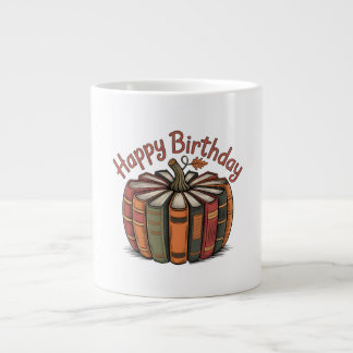 Caneca De Café Grande Book Pumpkin Happy Birthday