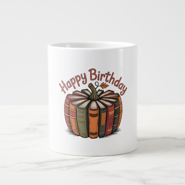 Caneca De Café Grande Book Pumpkin Happy Birthday (Frente)