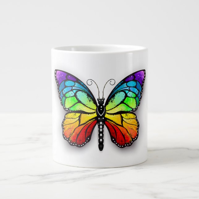Caneca De Café Grande Borboleta-arco-íris Monarca (Frente)