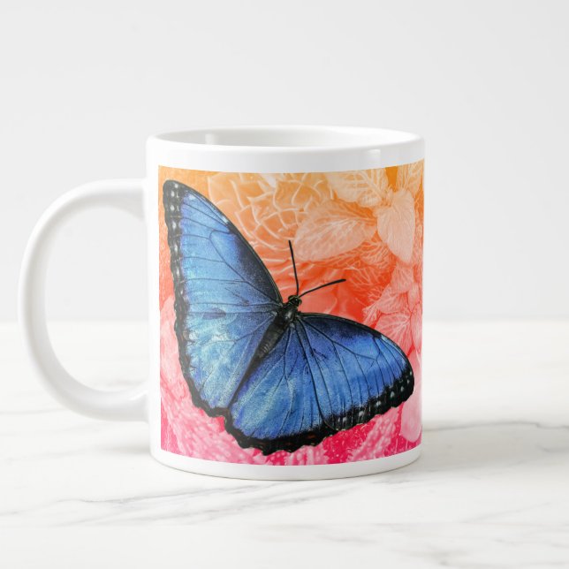 Caneca De Café Grande Borboleta Azul Morpho (Esquerda)