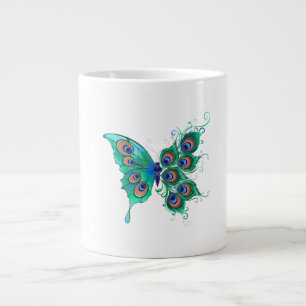 Caneca De Café Grande Borboleta com Penas de Pavão Verde