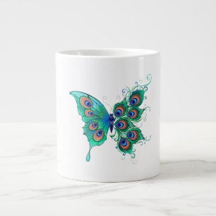 Caneca De Café Grande Borboleta com Penas de Pavão Verde