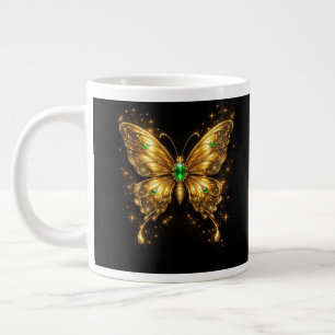 Caneca De Café Grande Borboleta Cristal Esmeralda Dourada