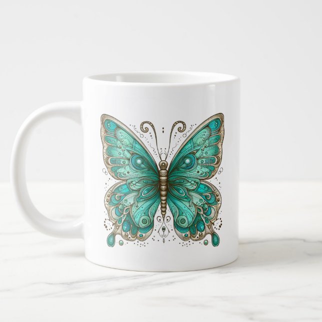 Caneca De Café Grande Borboleta Elegante Turquesa (Esquerda)