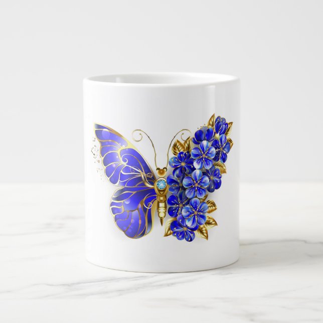 Caneca De Café Grande Borboleta Flor Sapphire (Frente)