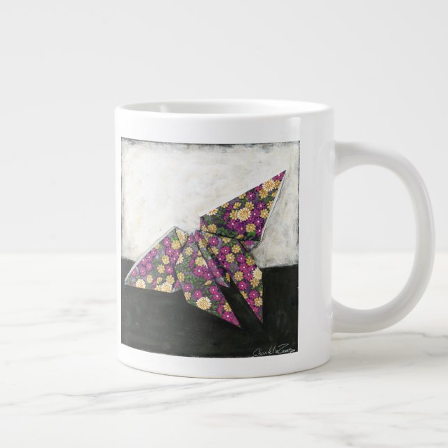 Caneca De Café Grande Borboleta Origami em Papel Floral (Direita)