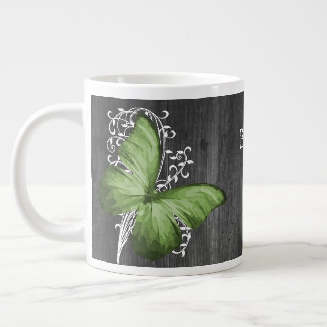 Caneca De Café Grande Borboleta Russa Verde Personalizada (Esquerda)