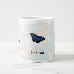 Caneca De Café Grande Borboletas Azuis Morpho em Pastel Personalizadas