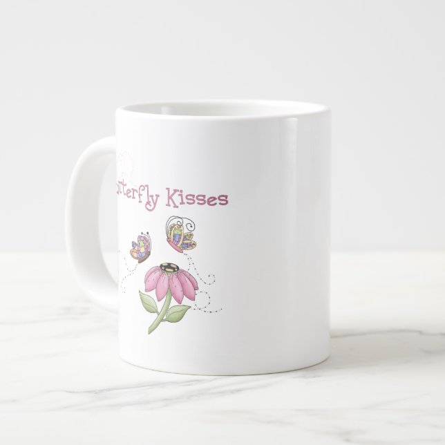 Caneca De Café Grande Borboletas beijando flores (Frente Esquerda)