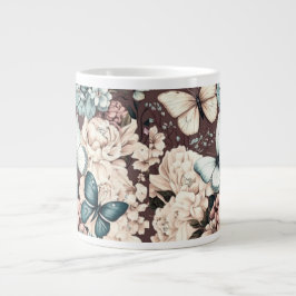 Caneca De Café Grande Borboletas e flores marrons