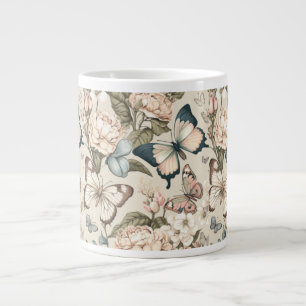 Caneca De Café Grande Borboletas e flores pastadas