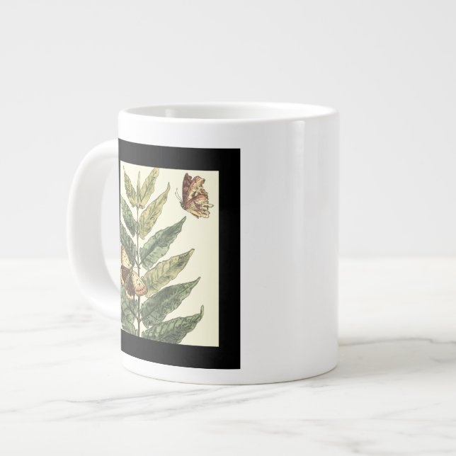 Caneca De Café Grande Borboletas e folhas com quadro preto (Frente Esquerda)