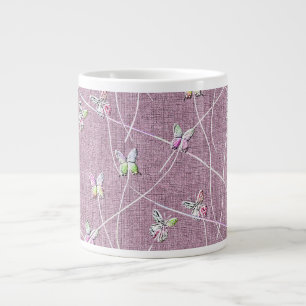 Caneca De Café Grande Borboletas em Aquarela sobre Rosa Empolvilhado