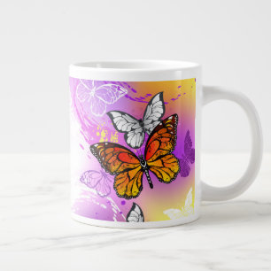 Caneca De Café Grande Borboletas Monarcas em Fundo Roxo