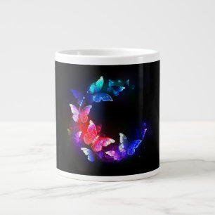 Caneca De Café Grande Borboletas Neon Night brilhantes sobre fundo preto