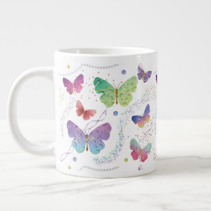 Caneca De Café Grande Borboletas Roxas e Azuis Brilhantes