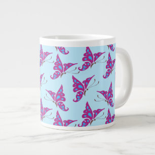 Caneca De Café Grande Borboletas roxas em azul claro, Impressão de borb
