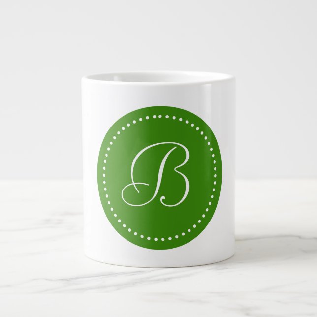 Caneca De Café Grande Borda Redonda com Monograma Verde e Ponto Branco (Frente)